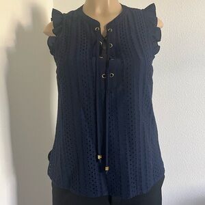Michael Kors Navy Eyelet Lace-Up Blouse